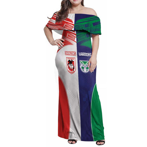 Custom Warriors-Dragons Family Matching Off Shoulder Maxi Dress and Hawaiian Shirt Together Sporty Style