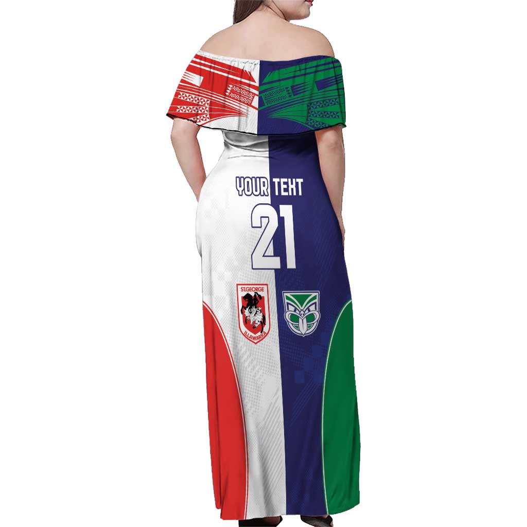 Custom Warriors-Dragons Family Matching Off Shoulder Maxi Dress and Hawaiian Shirt Together Sporty Style