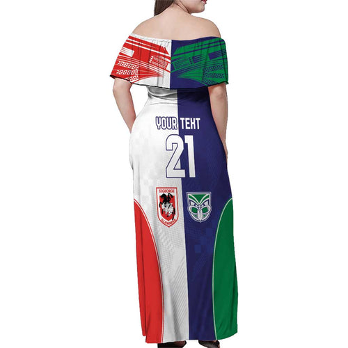 Custom Warriors-Dragons Family Matching Off Shoulder Maxi Dress and Hawaiian Shirt Together Sporty Style