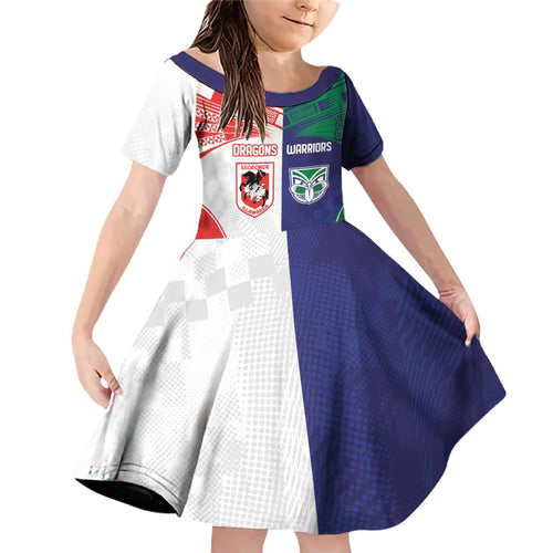 Custom Warriors-Dragons Family Matching Off Shoulder Short Dress and Hawaiian Shirt Together Sporty Style