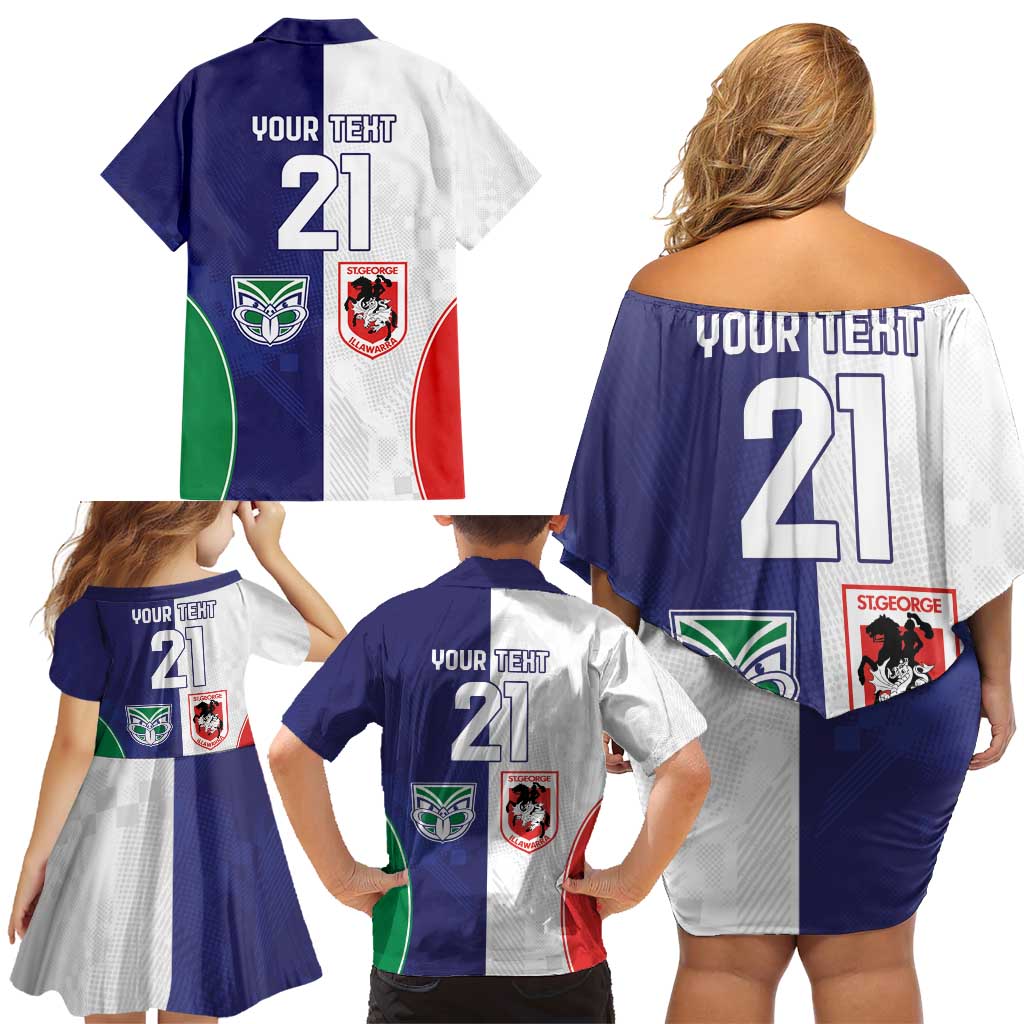 Custom Warriors-Dragons Family Matching Off Shoulder Short Dress and Hawaiian Shirt Together Sporty Style