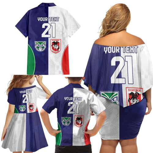 Custom Warriors-Dragons Family Matching Off Shoulder Short Dress and Hawaiian Shirt Together Sporty Style