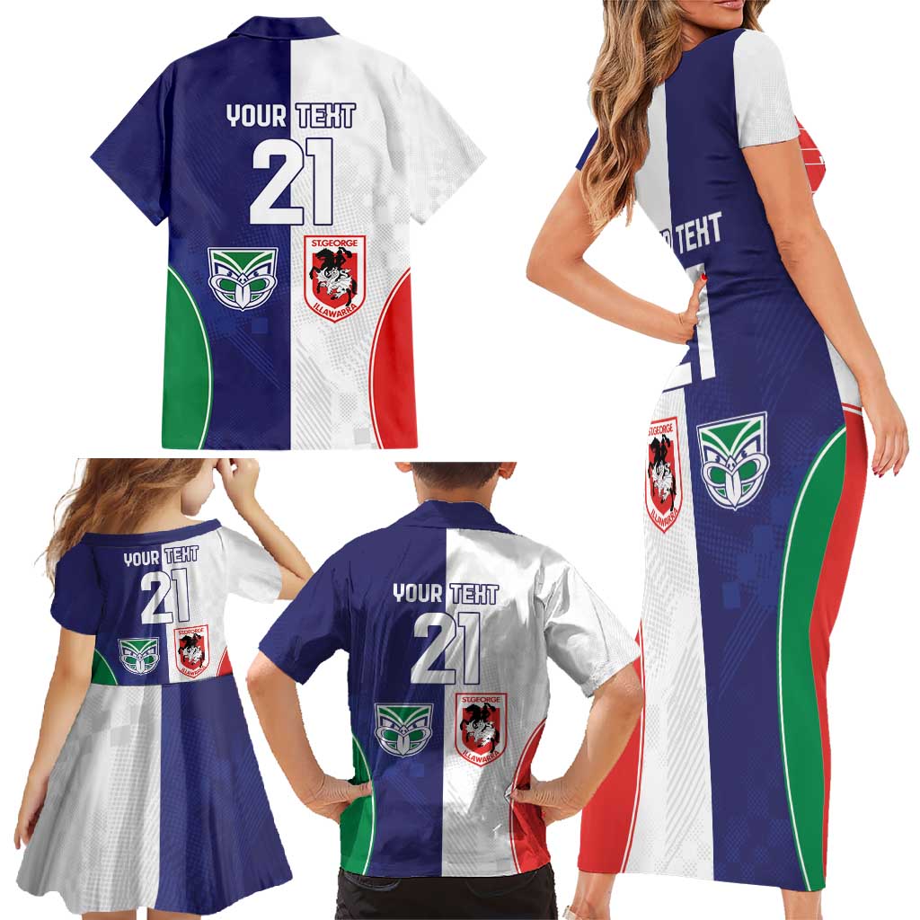 Custom Warriors-Dragons Family Matching Short Sleeve Bodycon Dress and Hawaiian Shirt Together Sporty Style