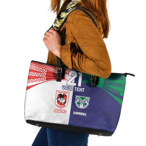 Custom Warriors-Dragons Leather Tote Bag Together Sporty Style