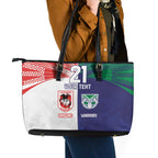 Custom Warriors-Dragons Leather Tote Bag Together Sporty Style