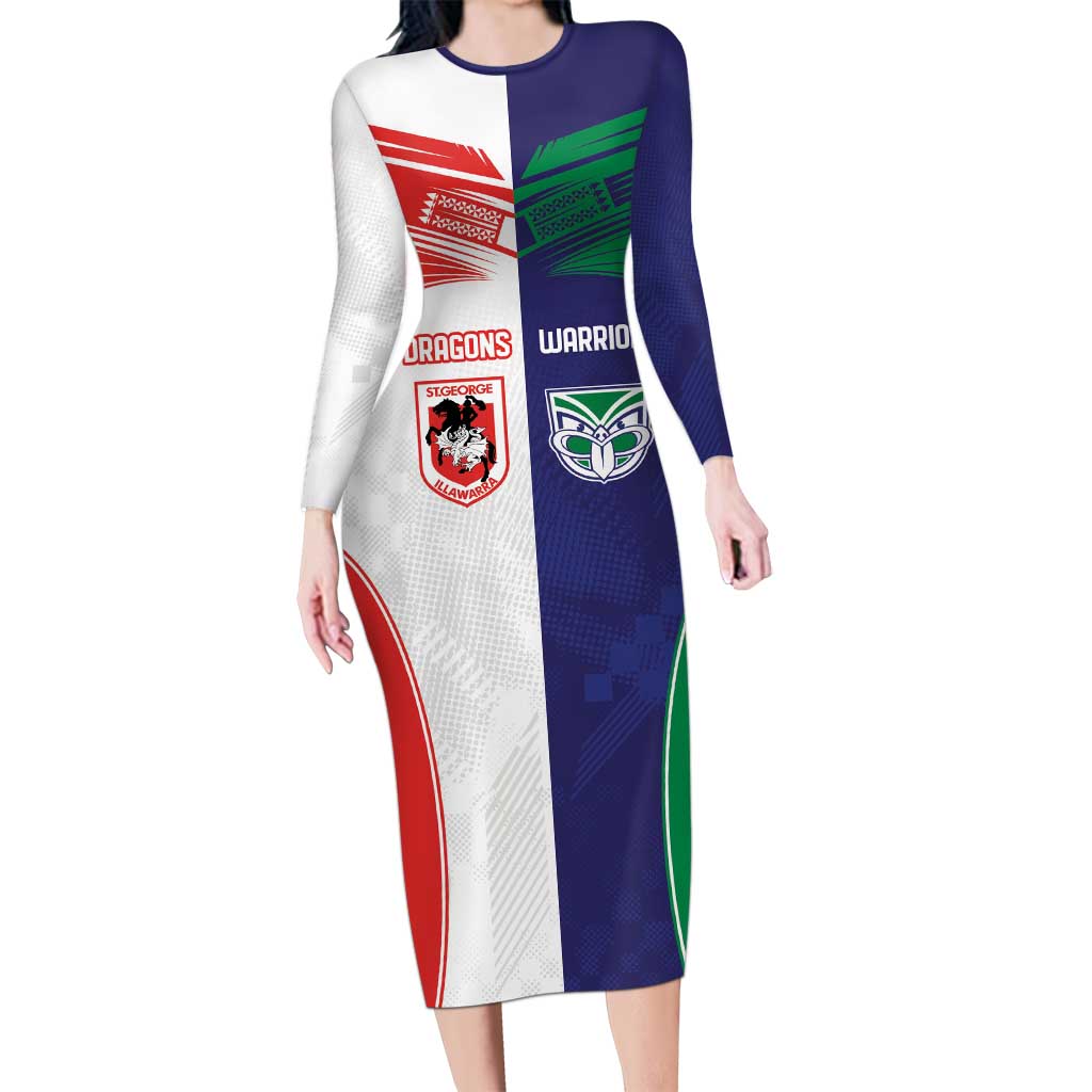 Custom Warriors-Dragons Long Sleeve Bodycon Dress Together Sporty Style