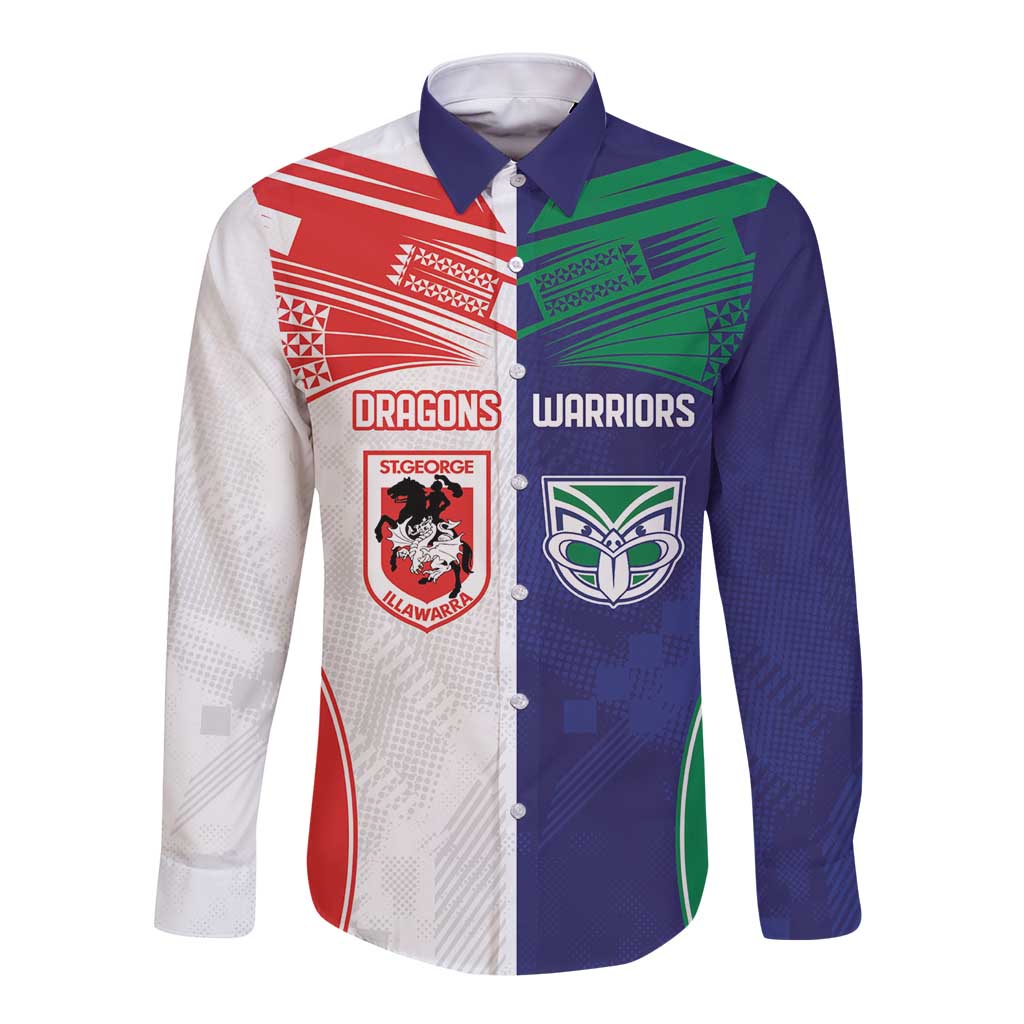 Custom Warriors-Dragons Long Sleeve Button Shirt Together Sporty Style