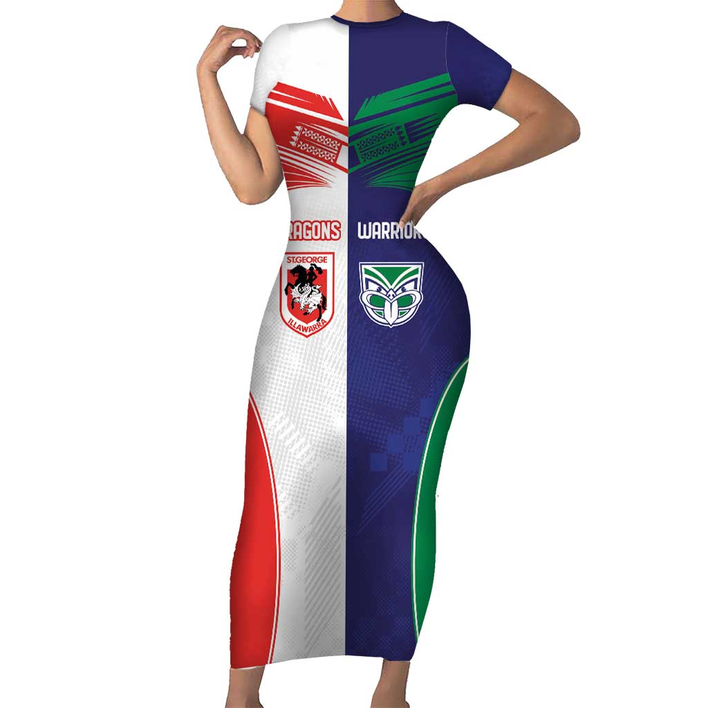 Custom Warriors-Dragons Short Sleeve Bodycon Dress Together Sporty Style