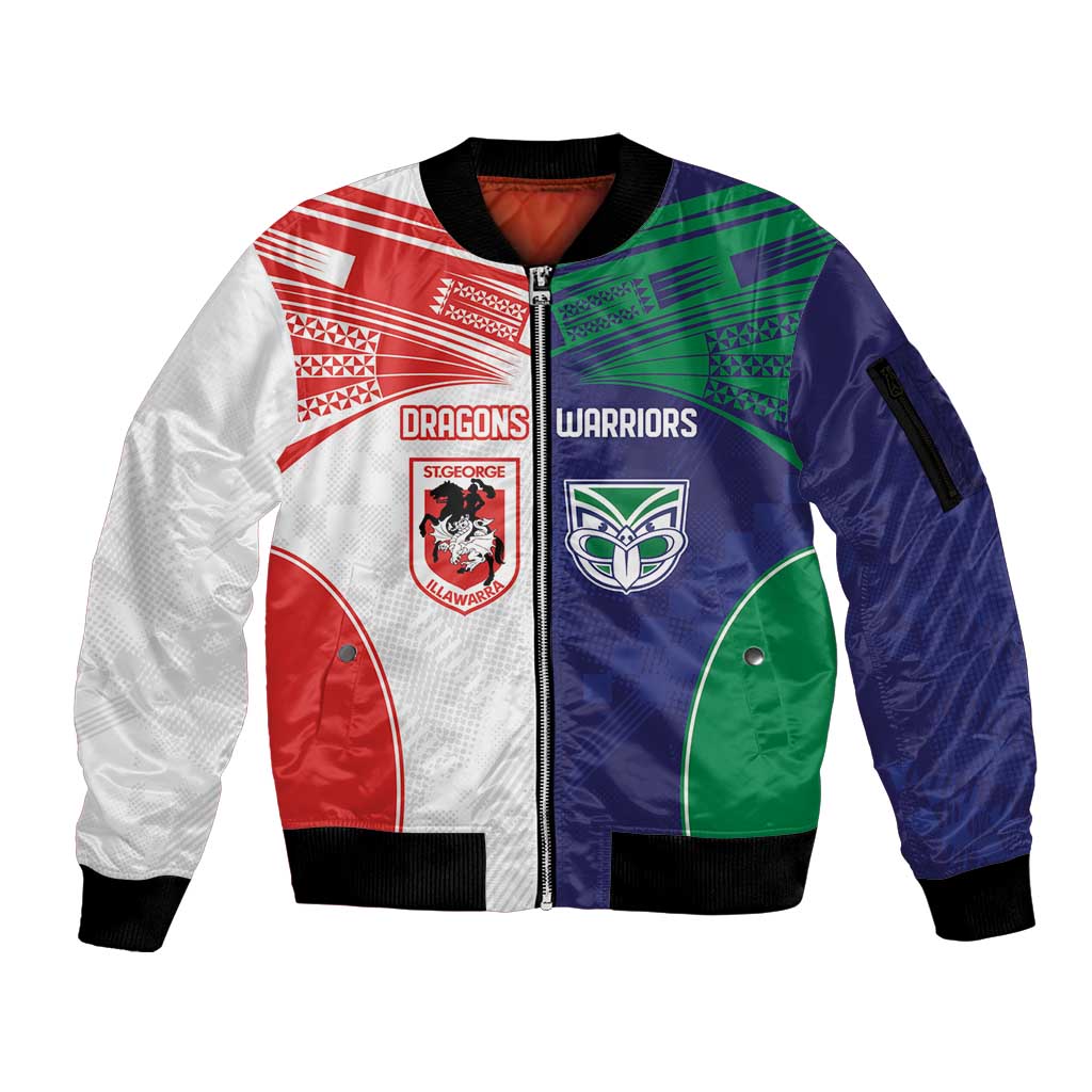 Custom Warriors-Dragons Sleeve Zip Bomber Jacket Together Sporty Style