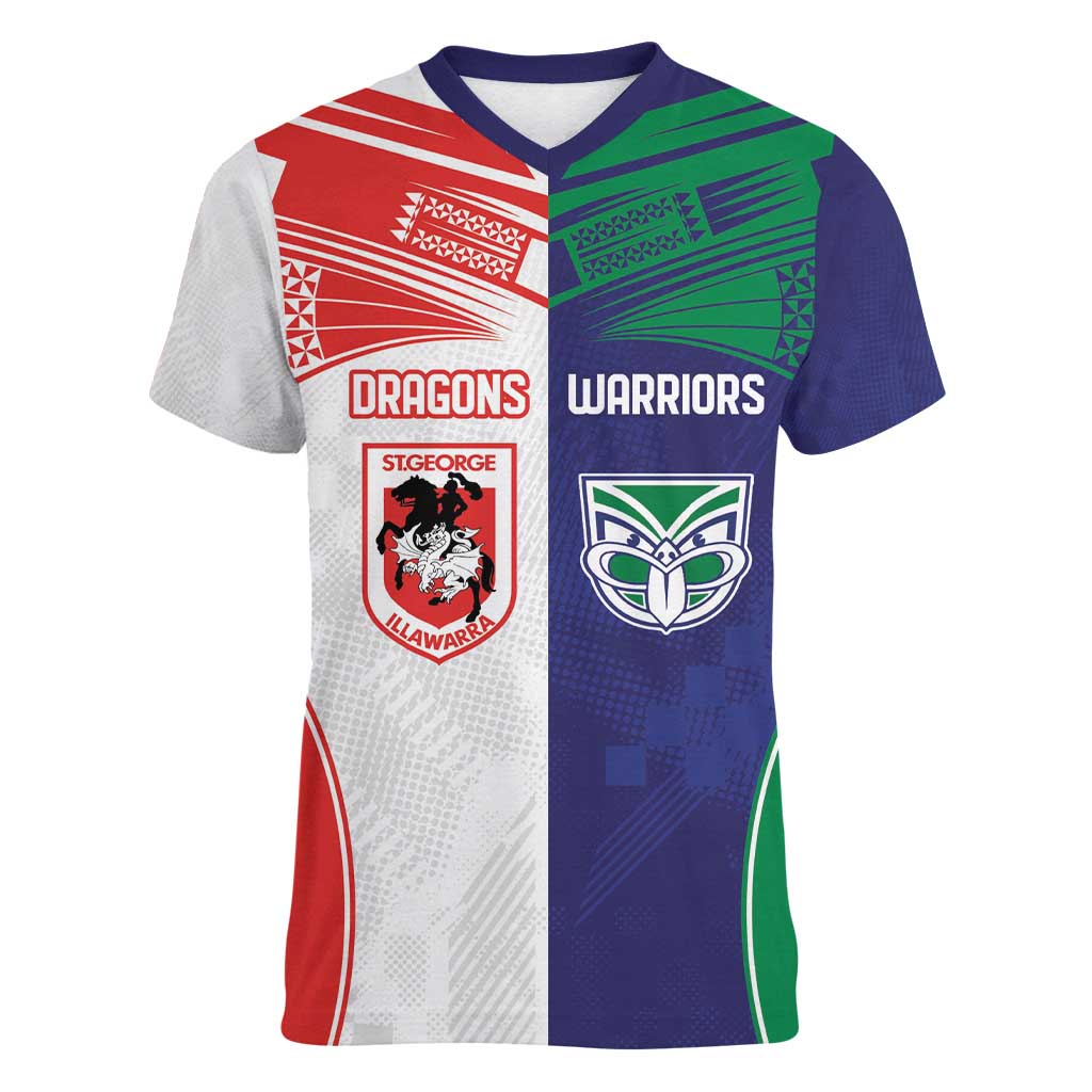Custom Warriors-Dragons Women V-Neck T-Shirt Together Sporty Style