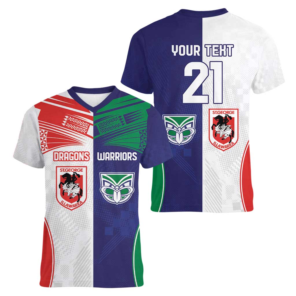 Custom Warriors-Dragons Women V-Neck T-Shirt Together Sporty Style