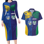 Custom Warriors-Eels Couples Matching Long Sleeve Bodycon Dress and Hawaiian Shirt Together Sporty Style