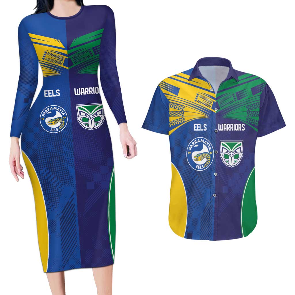 Custom Warriors-Eels Couples Matching Long Sleeve Bodycon Dress and Hawaiian Shirt Together Sporty Style