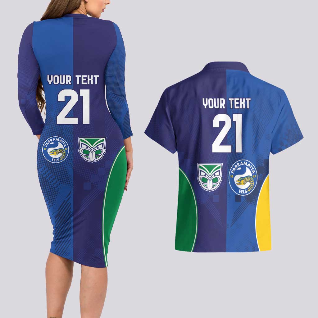 Custom Warriors-Eels Couples Matching Long Sleeve Bodycon Dress and Hawaiian Shirt Together Sporty Style