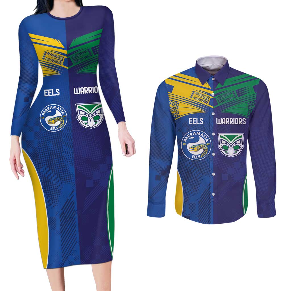 Custom Warriors-Eels Couples Matching Long Sleeve Bodycon Dress and Long Sleeve Button Shirt Together Sporty Style