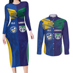 Custom Warriors-Eels Couples Matching Long Sleeve Bodycon Dress and Long Sleeve Button Shirt Together Sporty Style