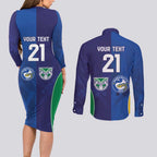 Custom Warriors-Eels Couples Matching Long Sleeve Bodycon Dress and Long Sleeve Button Shirt Together Sporty Style