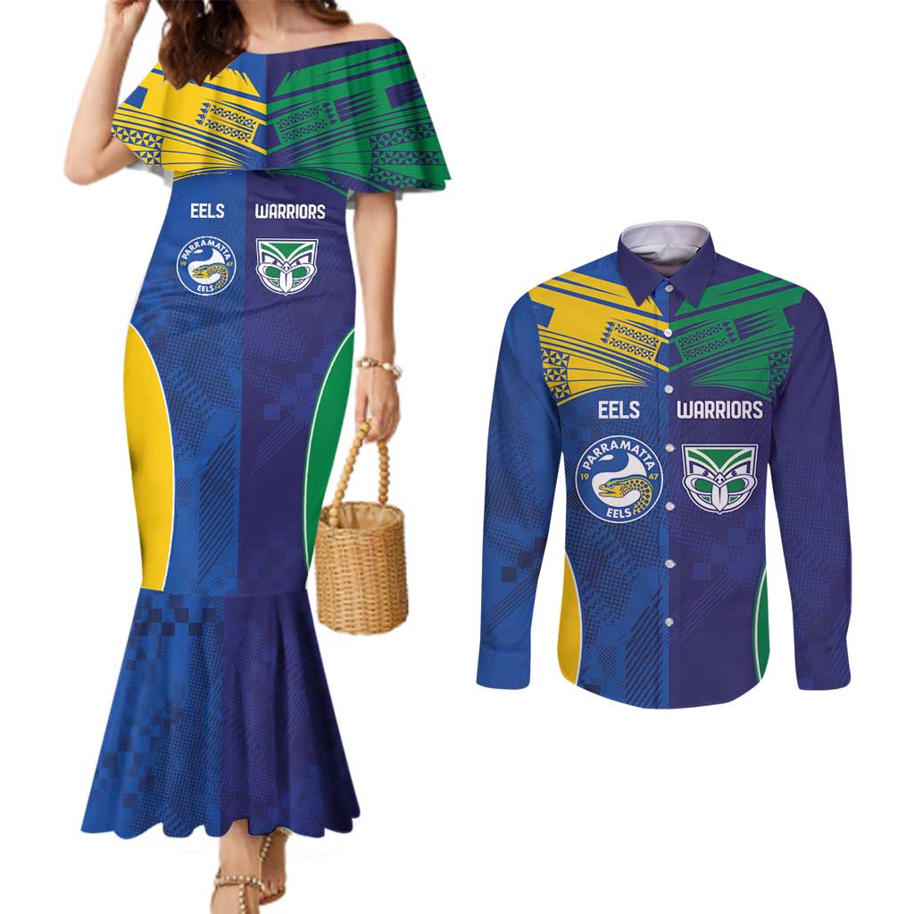 Custom Warriors-Eels Couples Matching Mermaid Dress and Long Sleeve Button Shirt Together Sporty Style