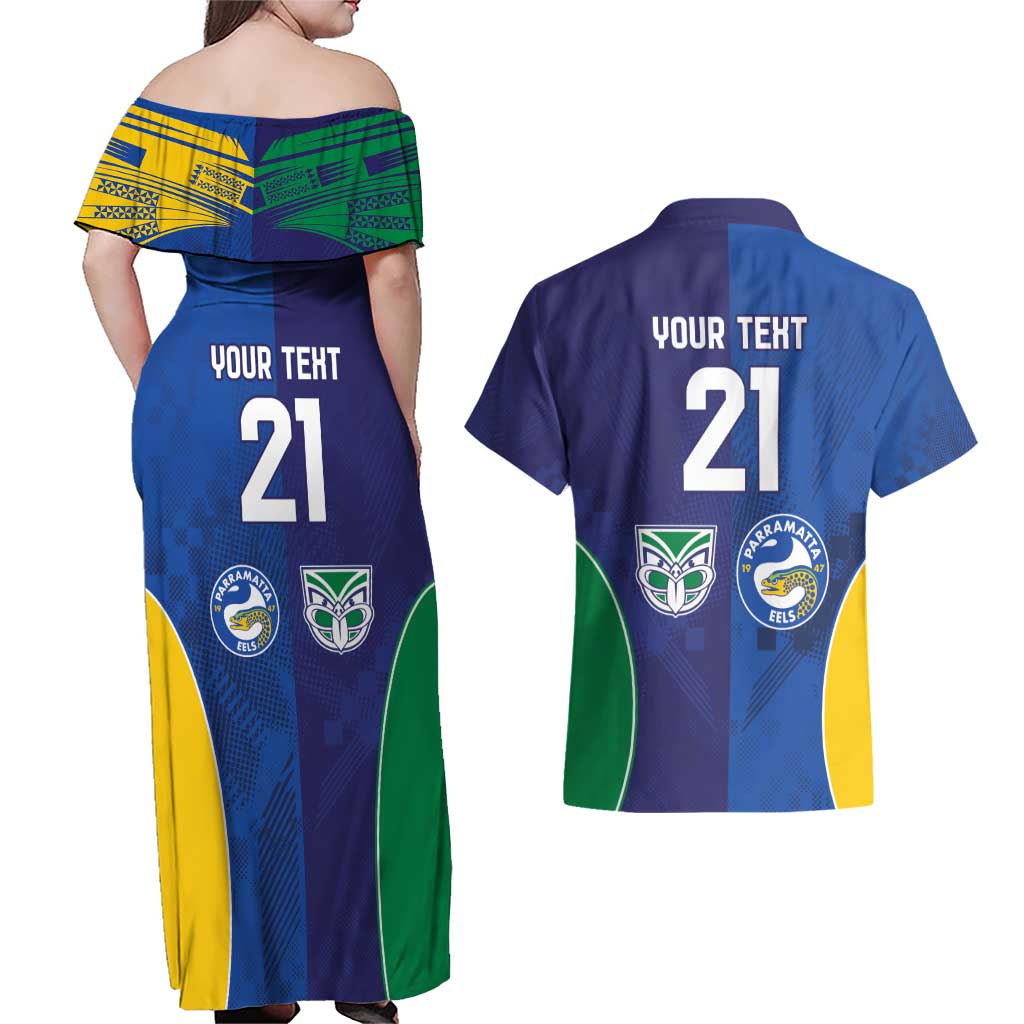 Custom Warriors-Eels Couples Matching Off Shoulder Maxi Dress and Hawaiian Shirt Together Sporty Style