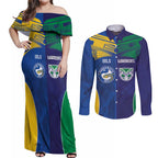 Custom Warriors-Eels Couples Matching Off Shoulder Maxi Dress and Long Sleeve Button Shirt Together Sporty Style
