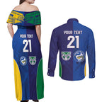 Custom Warriors-Eels Couples Matching Off Shoulder Maxi Dress and Long Sleeve Button Shirt Together Sporty Style