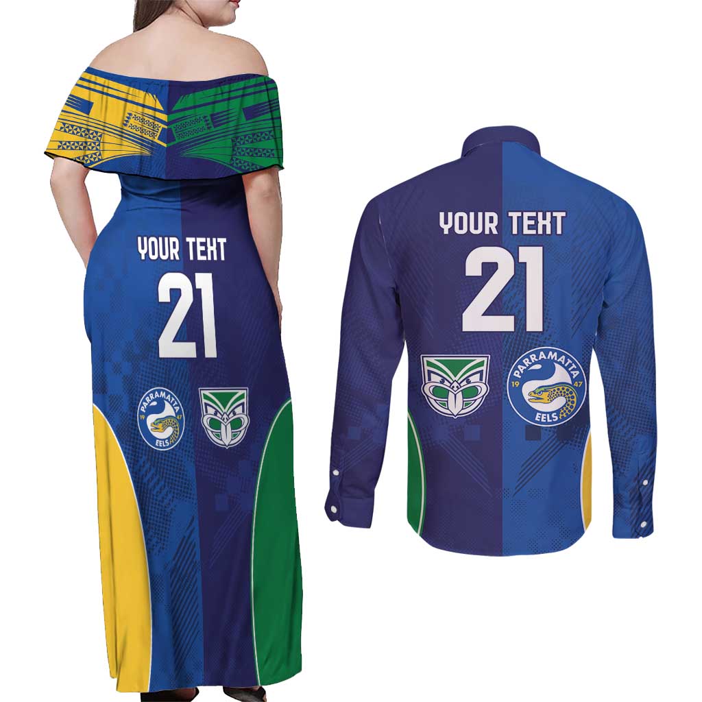 Custom Warriors-Eels Couples Matching Off Shoulder Maxi Dress and Long Sleeve Button Shirt Together Sporty Style