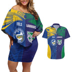 Custom Warriors-Eels Couples Matching Off Shoulder Short Dress and Hawaiian Shirt Together Sporty Style