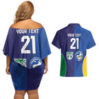 Custom Warriors-Eels Couples Matching Off Shoulder Short Dress and Hawaiian Shirt Together Sporty Style
