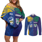 Custom Warriors-Eels Couples Matching Off Shoulder Short Dress and Long Sleeve Button Shirt Together Sporty Style