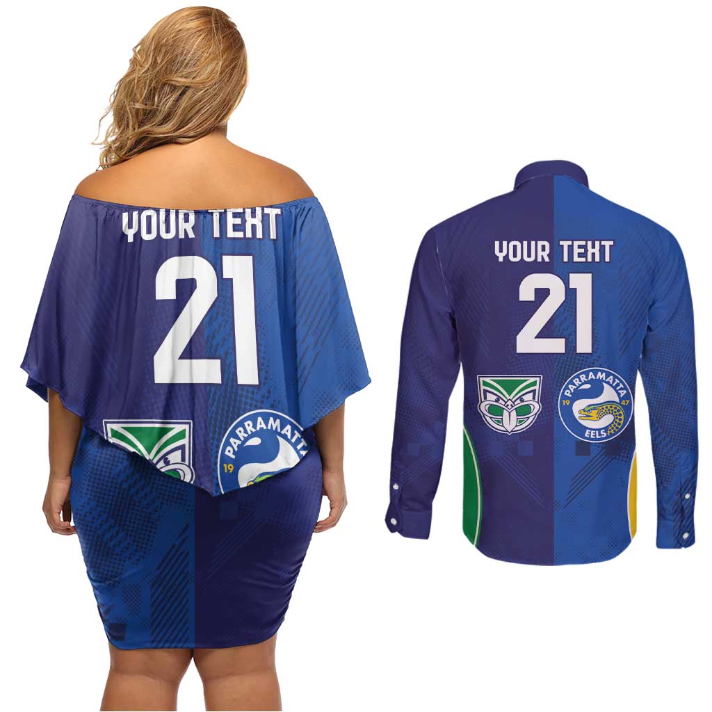 Custom Warriors-Eels Couples Matching Off Shoulder Short Dress and Long Sleeve Button Shirt Together Sporty Style