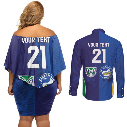 Custom Warriors-Eels Couples Matching Off Shoulder Short Dress and Long Sleeve Button Shirt Together Sporty Style