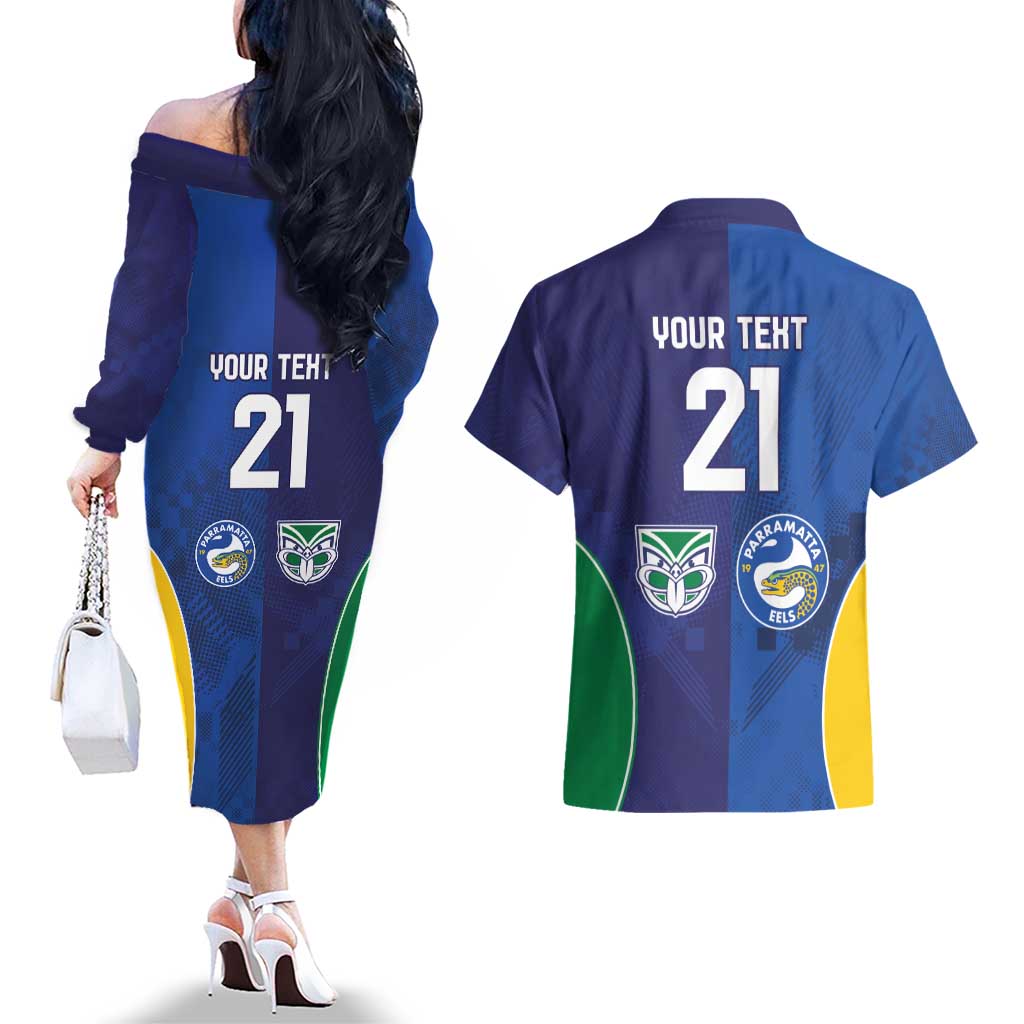 Custom Warriors-Eels Couples Matching Off The Shoulder Long Sleeve Dress and Hawaiian Shirt Together Sporty Style