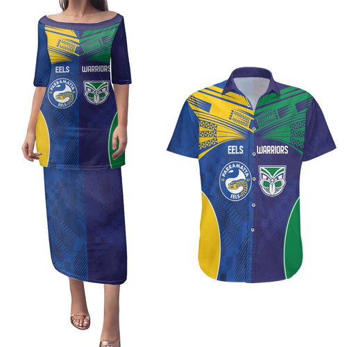 Custom Warriors-Eels Couples Matching Puletasi and Hawaiian Shirt Together Sporty Style