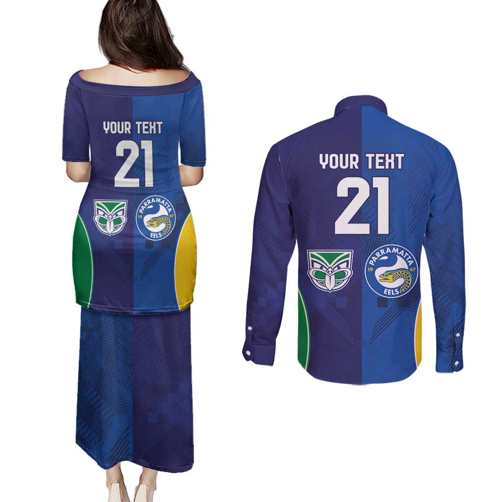 Custom Warriors-Eels Couples Matching Puletasi and Long Sleeve Button Shirt Together Sporty Style