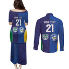 Custom Warriors-Eels Couples Matching Puletasi and Long Sleeve Button Shirt Together Sporty Style