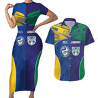 Custom Warriors-Eels Couples Matching Short Sleeve Bodycon Dress and Hawaiian Shirt Together Sporty Style