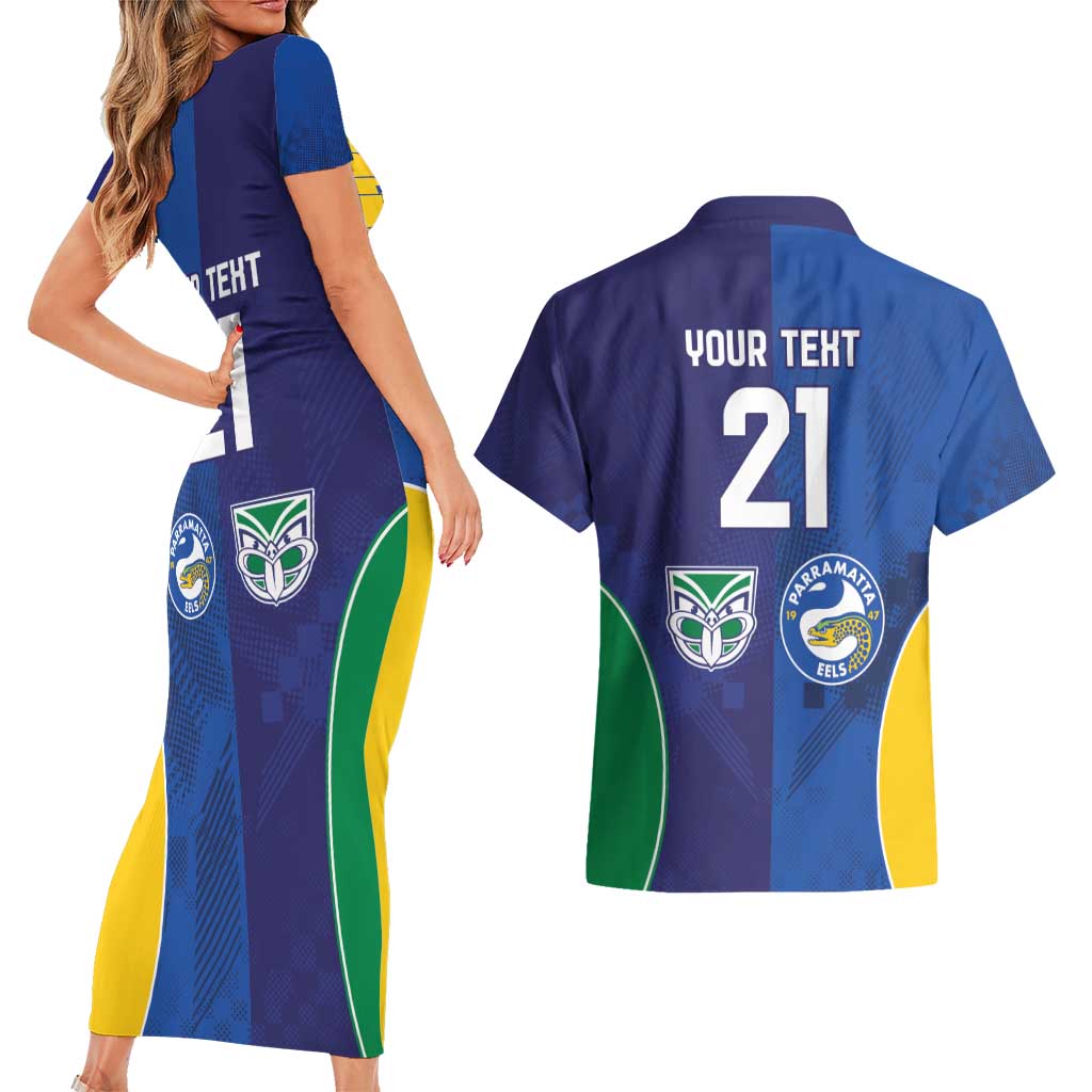 Custom Warriors-Eels Couples Matching Short Sleeve Bodycon Dress and Hawaiian Shirt Together Sporty Style