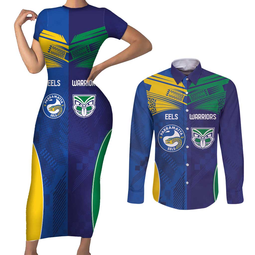 Custom Warriors-Eels Couples Matching Short Sleeve Bodycon Dress and Long Sleeve Button Shirt Together Sporty Style