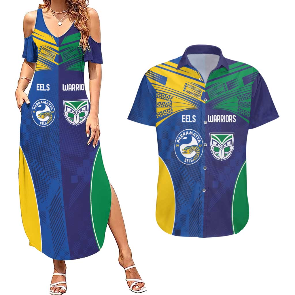 Custom Warriors-Eels Couples Matching Summer Maxi Dress and Hawaiian Shirt Together Sporty Style