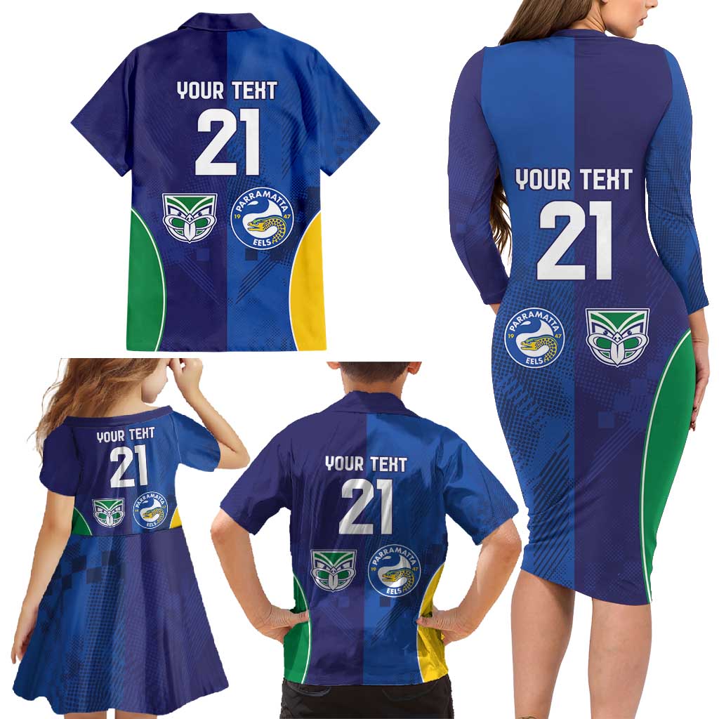 Custom Warriors-Eels Family Matching Long Sleeve Bodycon Dress and Hawaiian Shirt Together Sporty Style