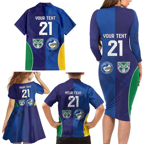 Custom Warriors-Eels Family Matching Long Sleeve Bodycon Dress and Hawaiian Shirt Together Sporty Style
