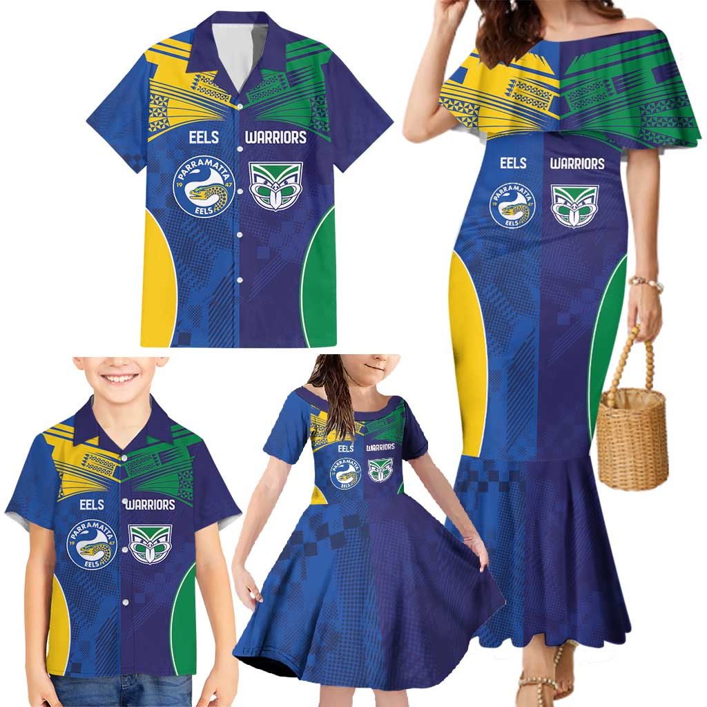 Custom Warriors-Eels Family Matching Mermaid Dress and Hawaiian Shirt Together Sporty Style