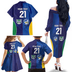 Custom Warriors-Eels Family Matching Off The Shoulder Long Sleeve Dress and Hawaiian Shirt Together Sporty Style
