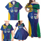 Custom Warriors-Eels Family Matching Off Shoulder Maxi Dress and Hawaiian Shirt Together Sporty Style