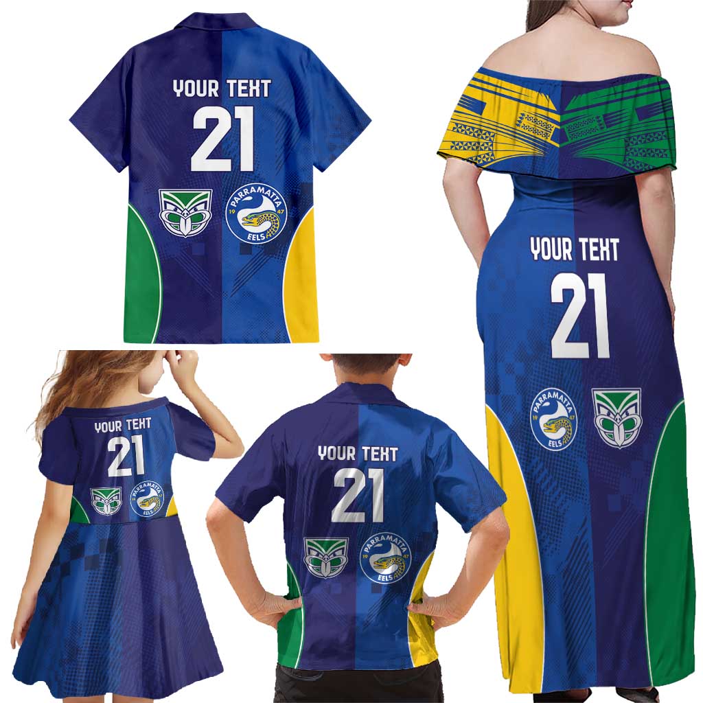 Custom Warriors-Eels Family Matching Off Shoulder Maxi Dress and Hawaiian Shirt Together Sporty Style