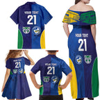 Custom Warriors-Eels Family Matching Off Shoulder Maxi Dress and Hawaiian Shirt Together Sporty Style