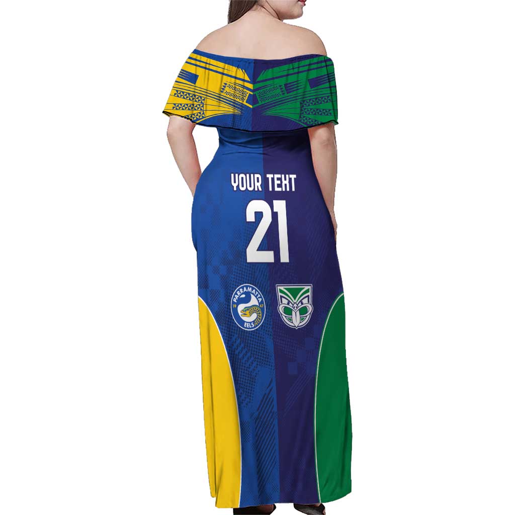 Custom Warriors-Eels Family Matching Off Shoulder Maxi Dress and Hawaiian Shirt Together Sporty Style