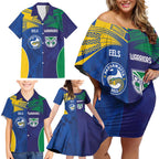 Custom Warriors-Eels Family Matching Off Shoulder Short Dress and Hawaiian Shirt Together Sporty Style