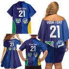 Custom Warriors-Eels Family Matching Off Shoulder Short Dress and Hawaiian Shirt Together Sporty Style