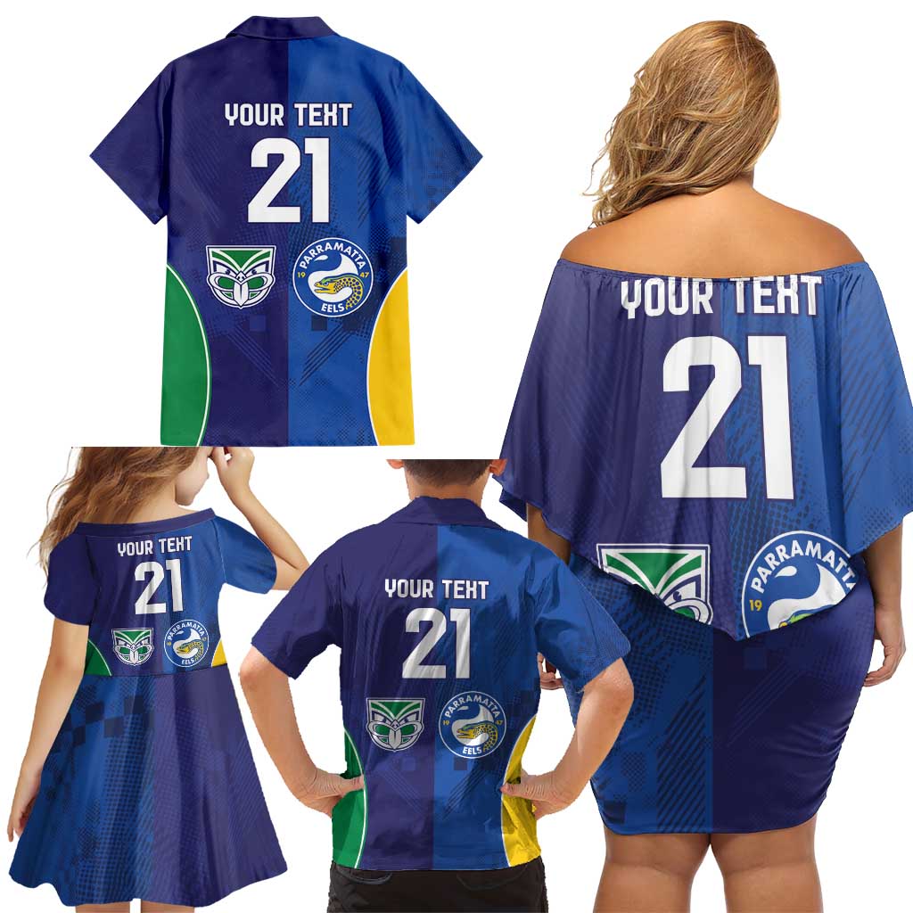 Custom Warriors-Eels Family Matching Off Shoulder Short Dress and Hawaiian Shirt Together Sporty Style